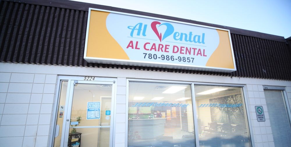 The Al Care Dental sign at the Leduc office