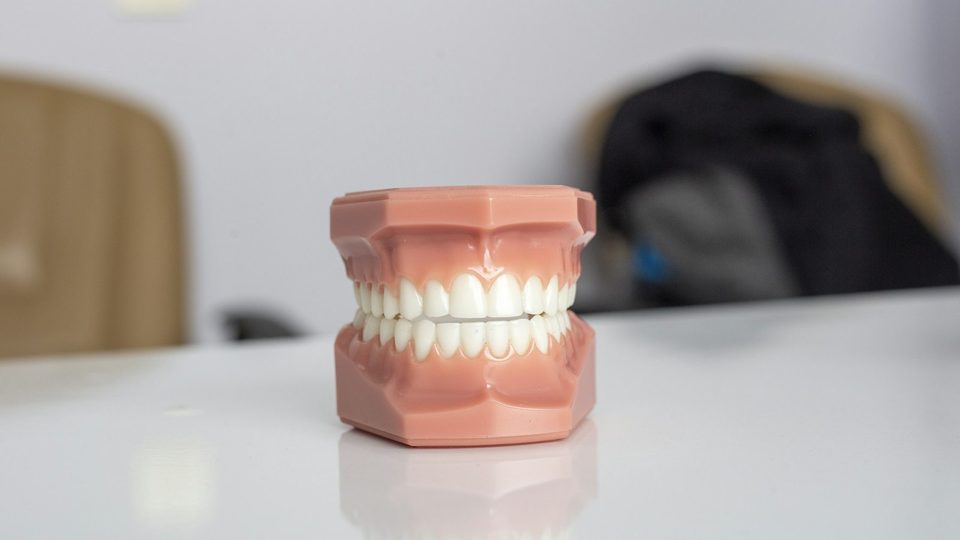 A full denture appliance on a clean surface